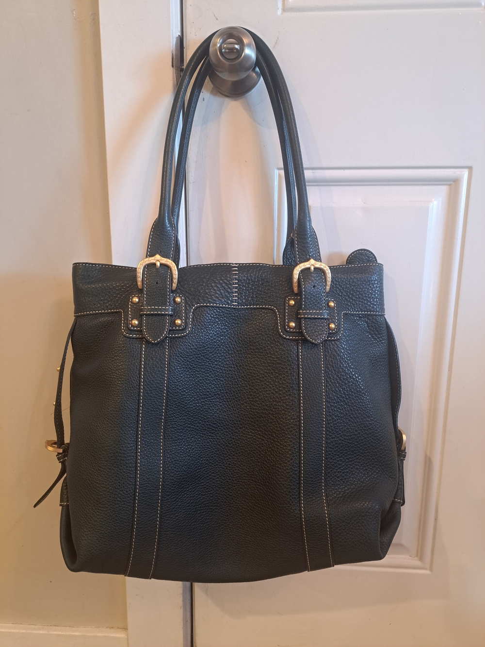 Dark Green Dooney and Bourke Leather Tote Bag with Gold Hardware